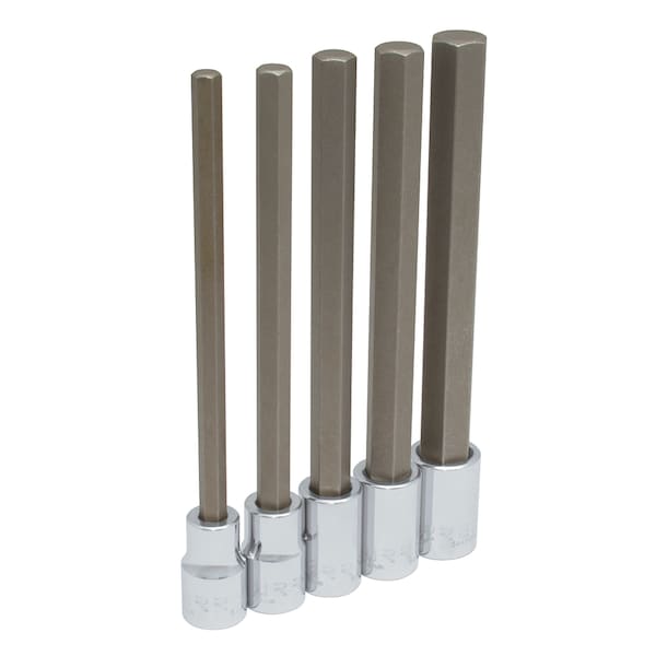Extra Long Bit 1/2" Dr, 5 Pieces, Polished Mirror